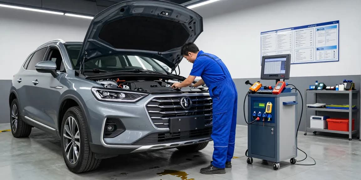 DPF Reinigung Laatzen: Fachmann bei der Inspektion eines Dieselmotors in einer modernen Werkstatt