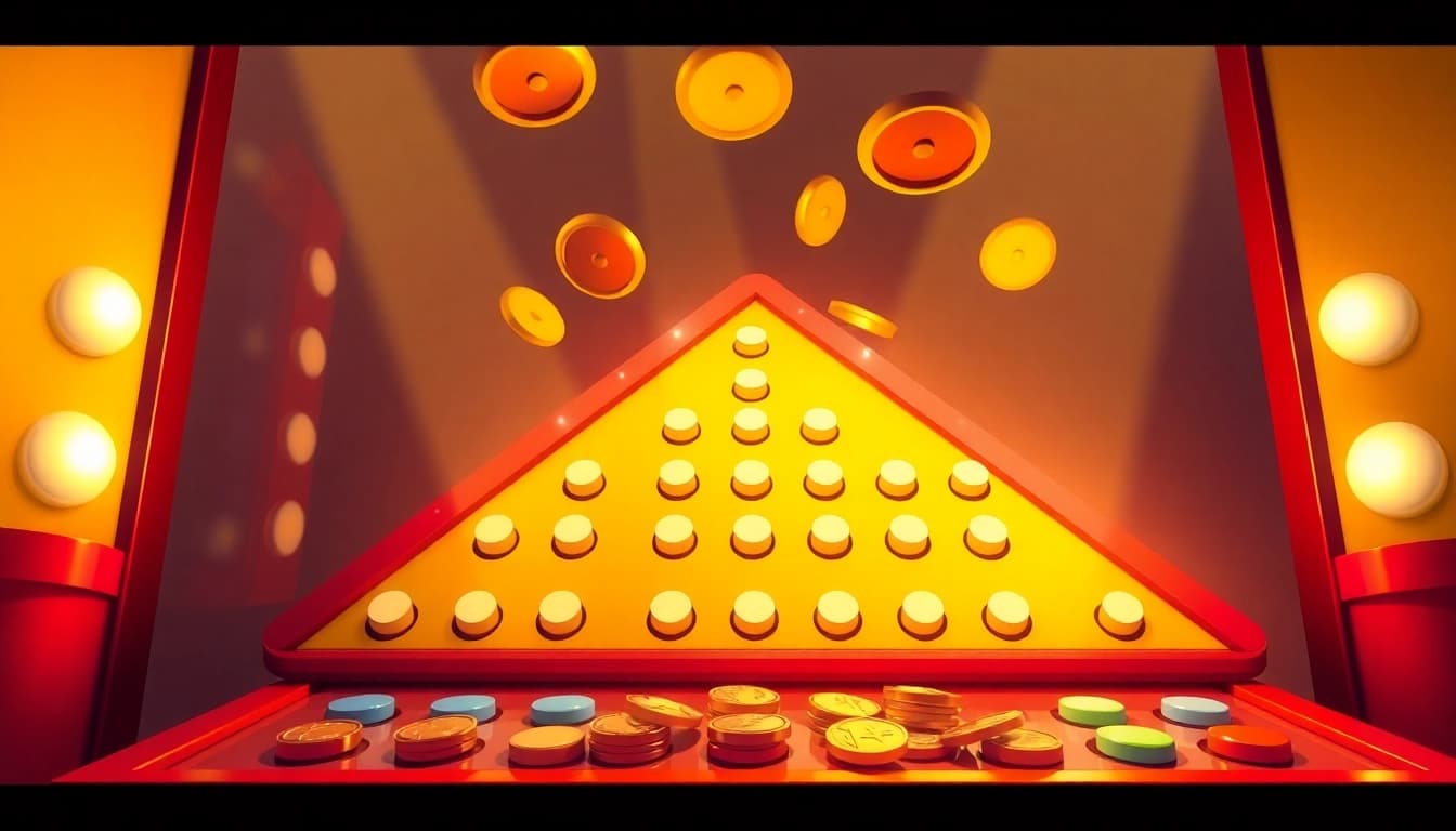 Experience the thrill of the plinko game as discs drop through a colorful, vibrant board filled with lights and excitement.
