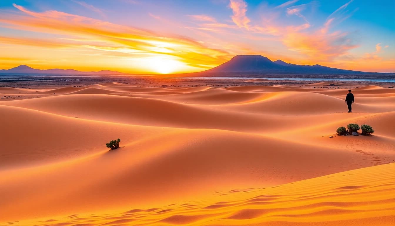 Explore breathtaking fuerteventura sehenswürdigkeiten, featuring stunning landscapes of Corralejo's sand dunes at sunset.