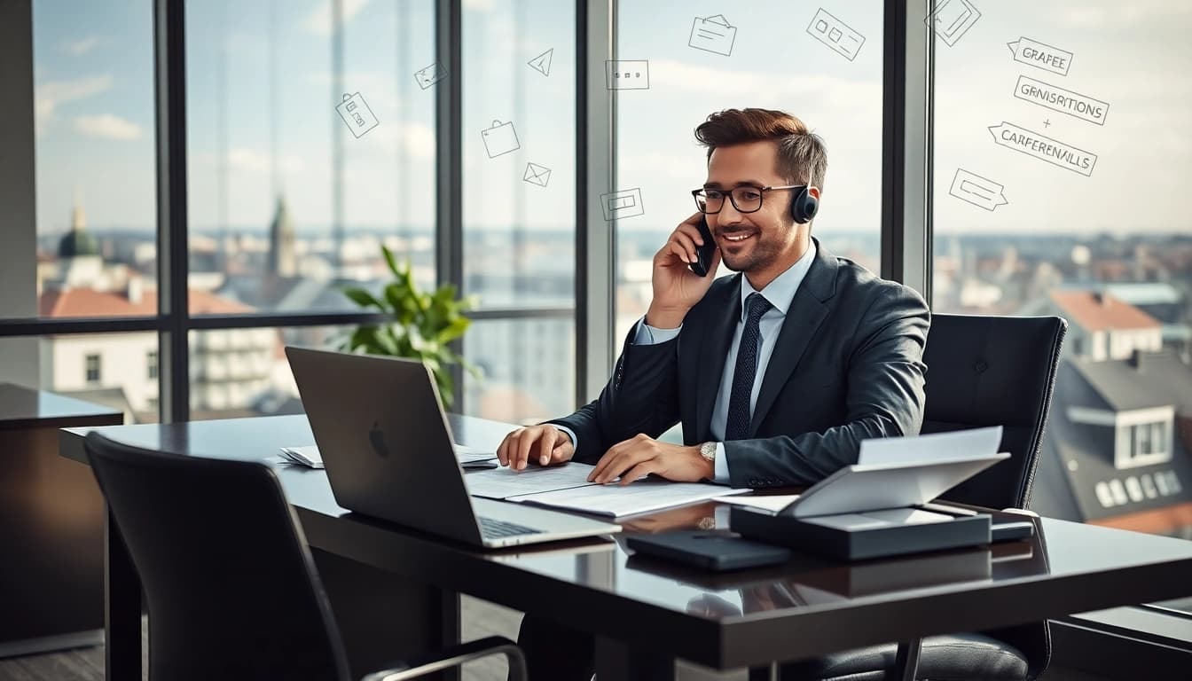 Headhunter Erfurt bietet professionelle Beratung mit einem engagierten Berater am modernen Schreibtisch.