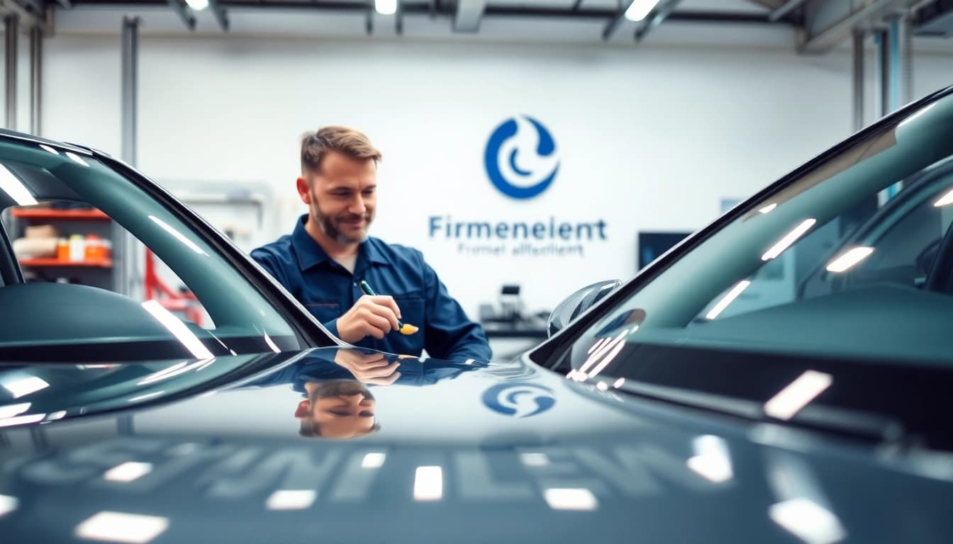 Leasing Schäden beheben München: Techniker repariert Kratzer auf einem Leasingfahrzeug in einer modernen Werkstatt.