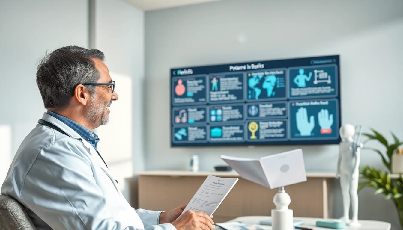 Arzt erklärt Patienteninformationen in einer modernen medizinischen Praxis