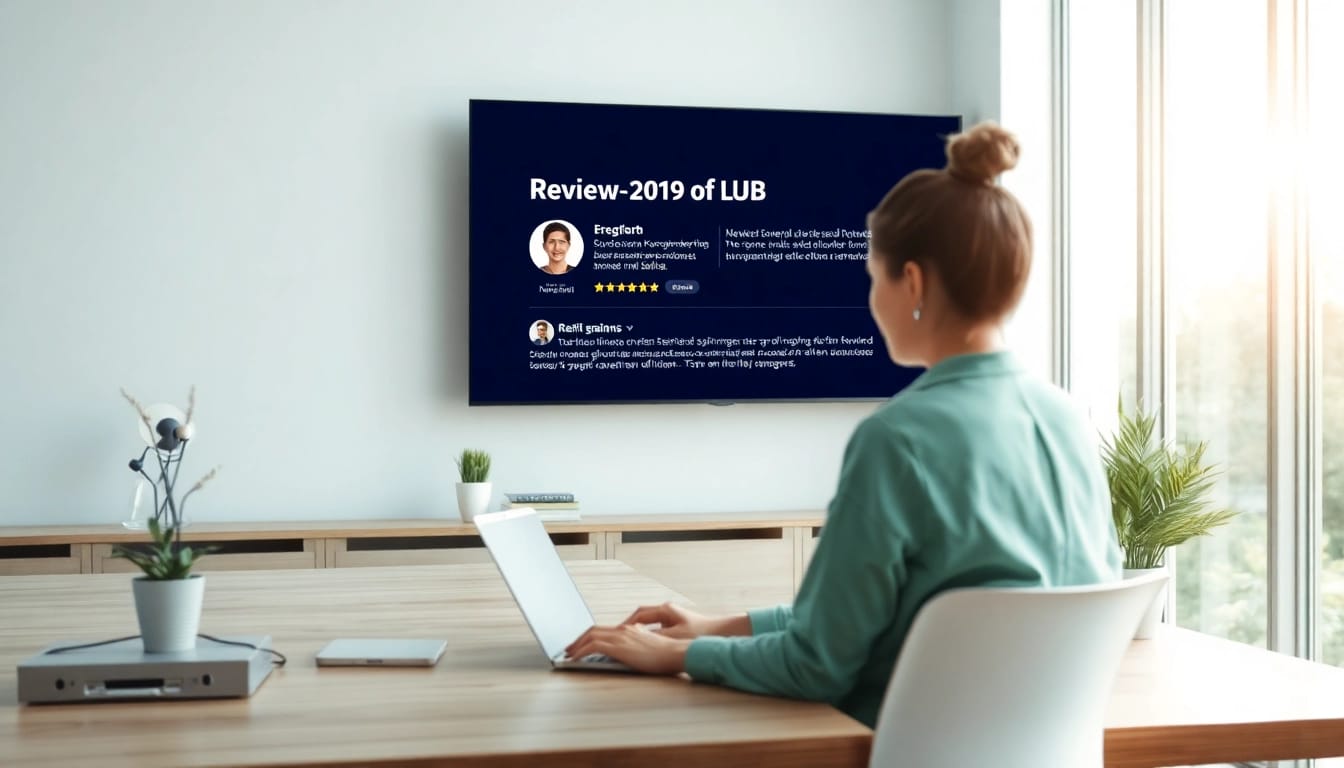 Visualisieren Sie Review Plus in einem modernen Arbeitsumfeld, wo positive Kundenbewertungen angezeigt werden.