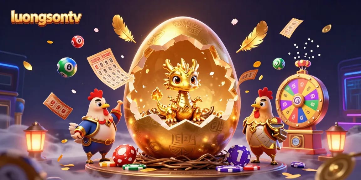 Engage with luongsontv while watching a golden dragon amidst vibrant gambling elements.
