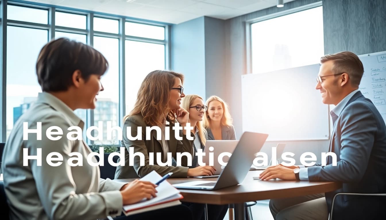 Professionals brainstorming in a vibrant office setting, representing Headhunter Leverkusen's innovative approach.