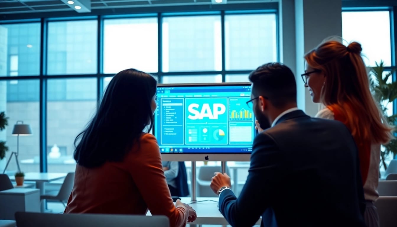 Professionelles Team arbeitet mit SAP ERP zur Optimierung von Arbeitsablaeufen.