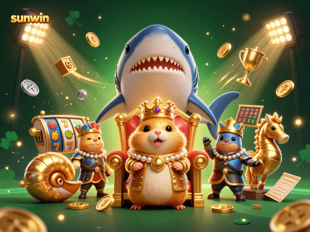 Experience thrilling gameplay at sunwin with a majestic hamster king leading the hunt for jackpots amidst vibrant casino elements.
