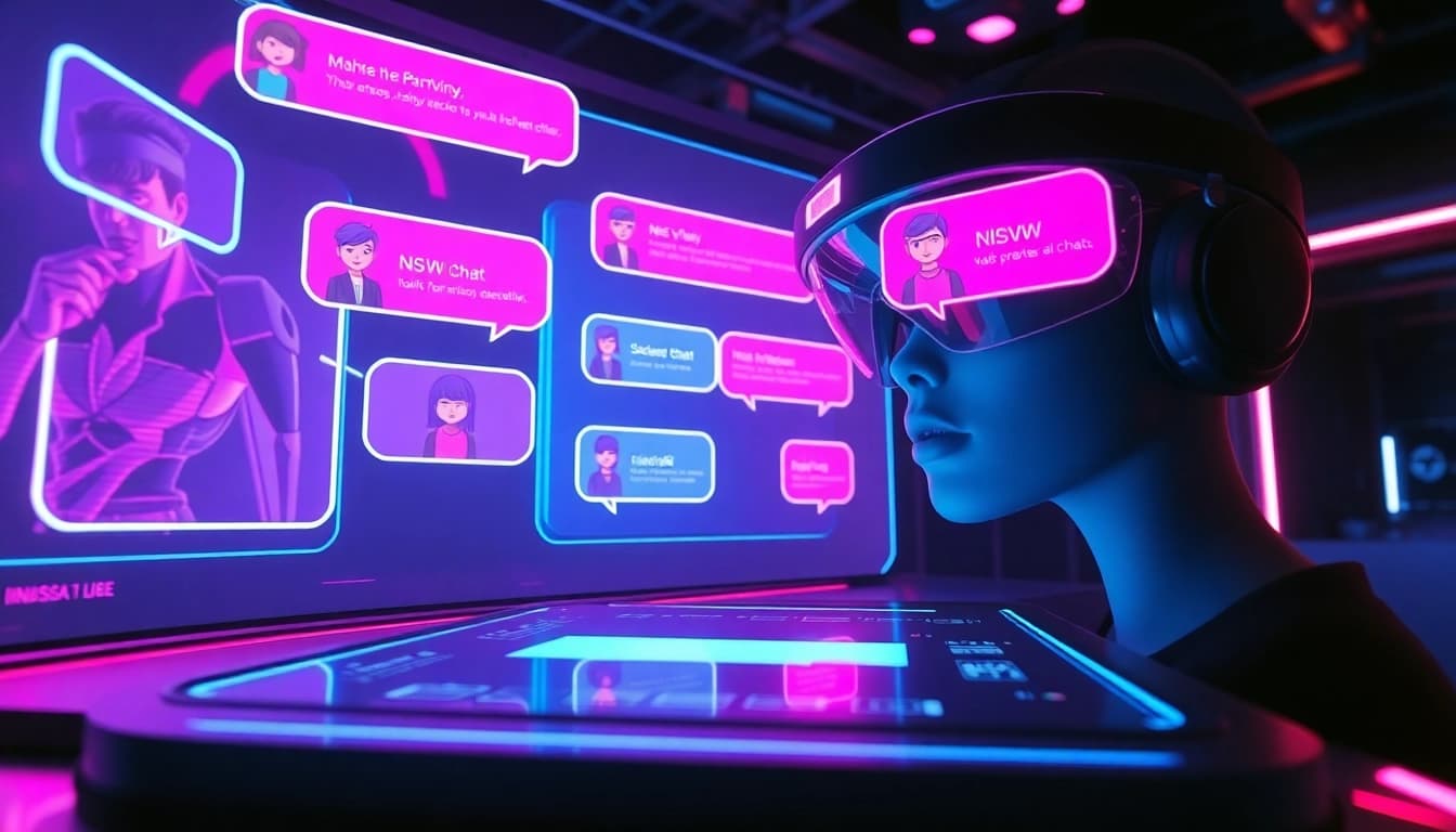 Engaging NSFW AI chat experience showcasing interactive character avatars and modern interface.