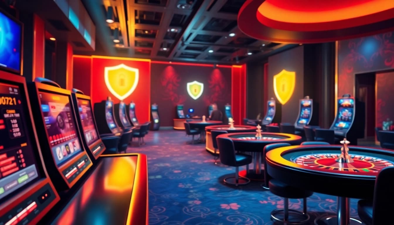 Explore the vibrant and sophisticated environment of the Best online casinos with immersive gaming elements and bright lighting.