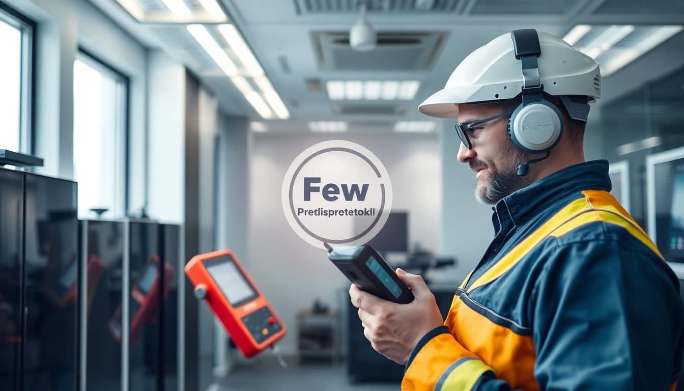 Prüfer führt eine DGUV V3 Prüfung an elektrischen Geräten durch, um Sicherheit und Funktionalität zu gewährleisten.