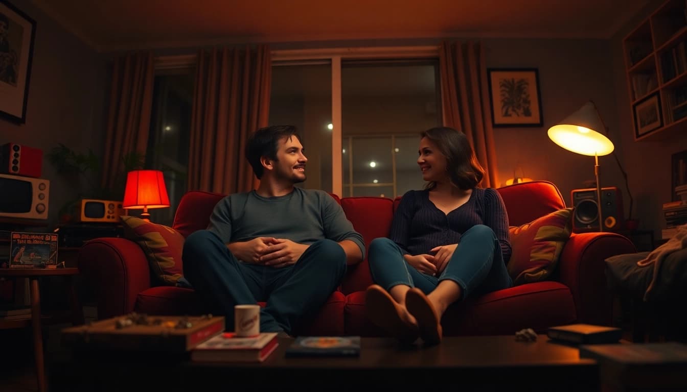 Engaging Stranger Things Review discussion in a cozy, nostalgic living room setting.