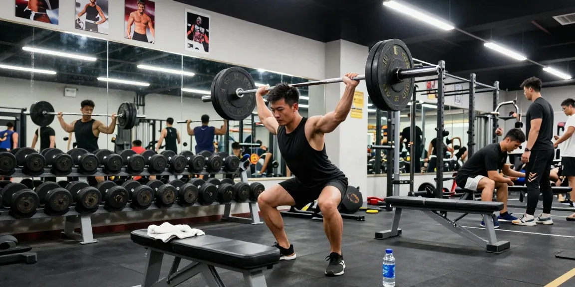 Kraftsportler hebt Gewichte im Steroidshop Fitnessstudio und zeigt fokussiertes Krafttraining.