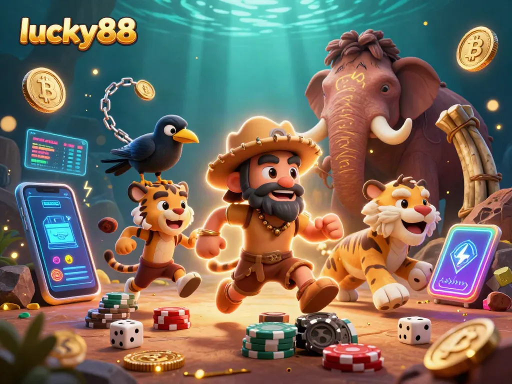Join the thrilling gameplay of lucky88 in a vibrant casino adventure with prehistoric characters.