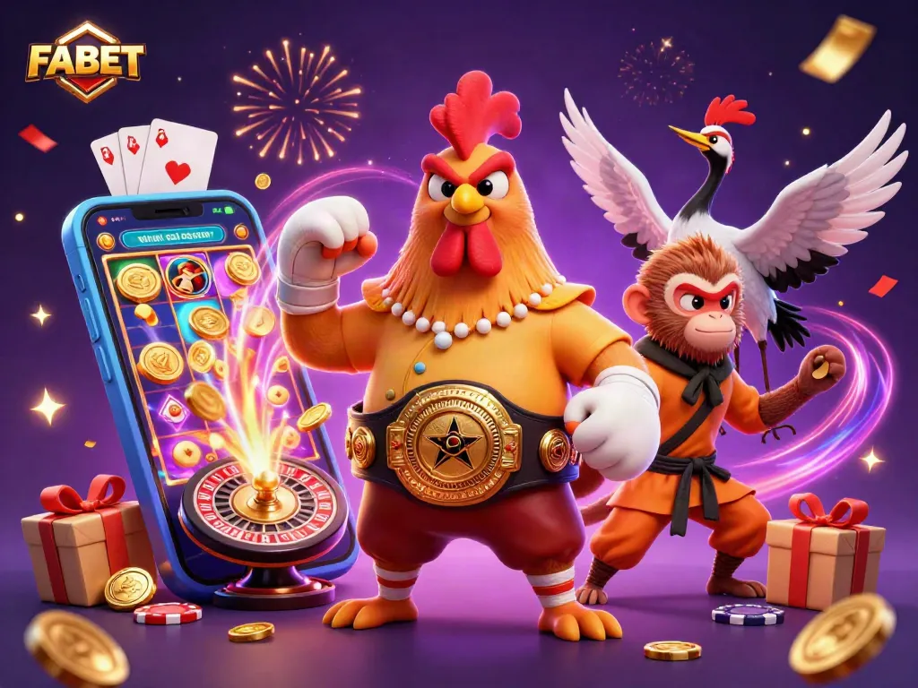 Spin to win with FABET's slot games featuring festive characters and vibrant casino elements.