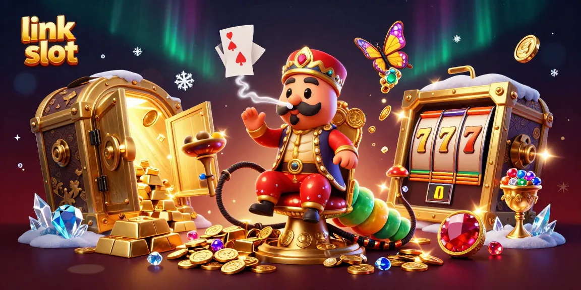 Experience thrilling games with link slot in this lavish casino-themed illustration.
