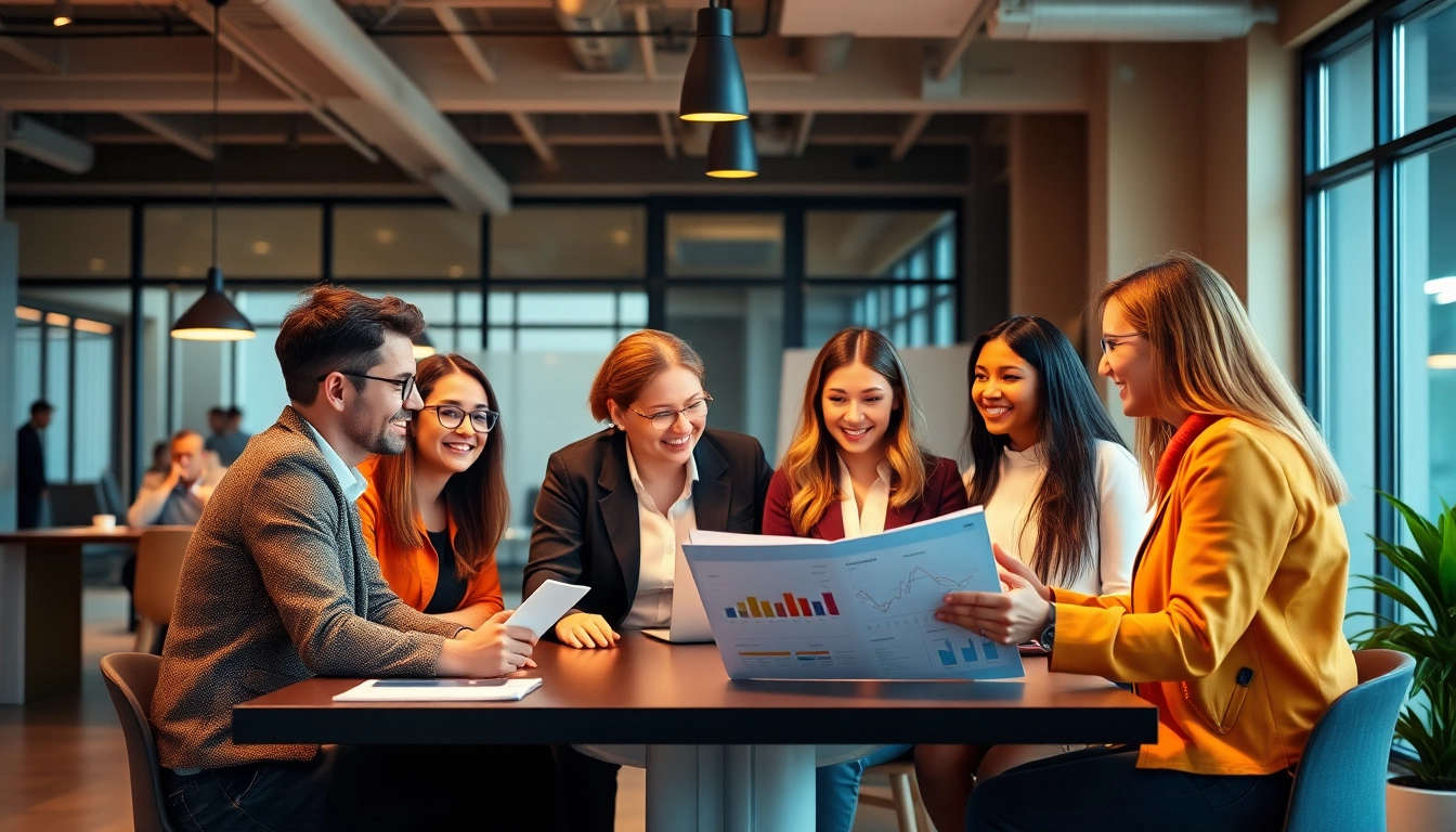 Team of Unternehmensberater brainstorming innovative solutions in a modern office environment.