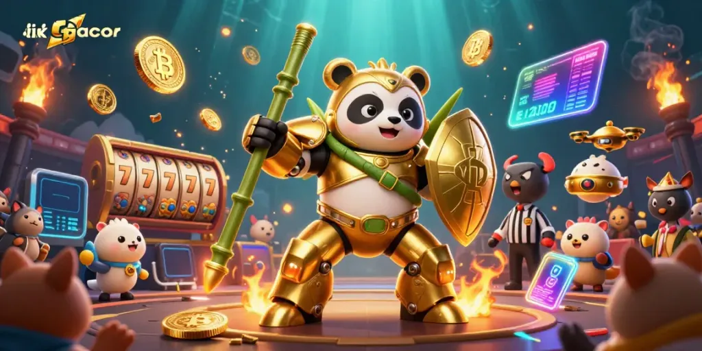 Experience exciting link gacor gameplay with a golden panda in a thrilling casino arena.