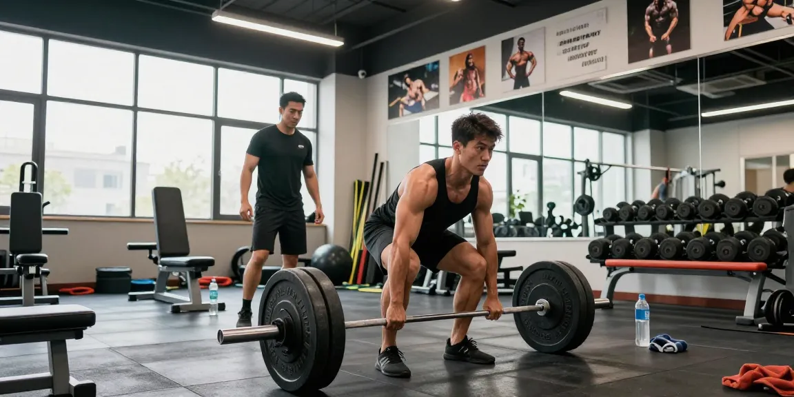 Starker Athlet trainiert mit Utinon Steroiden im Fitnessstudio
