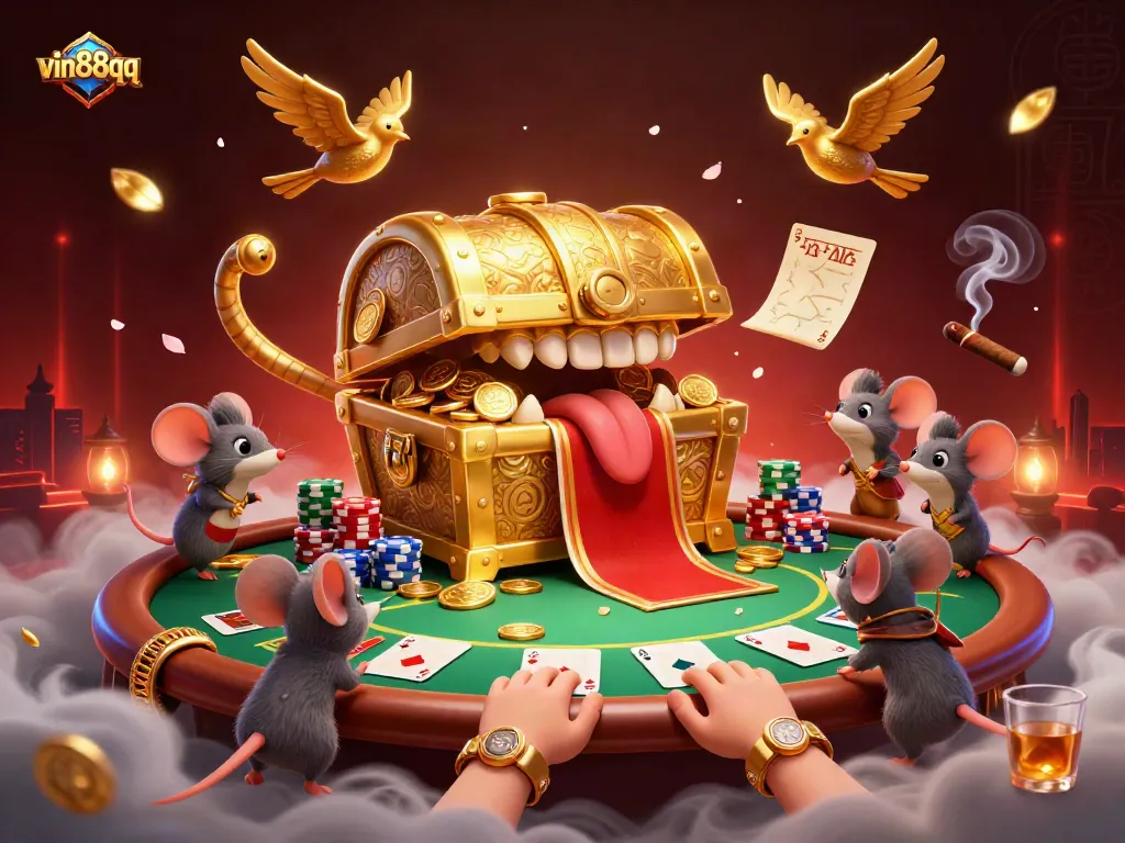 Win big with vin88qq in this vibrant, animated casino-themed illustration filled with poker excitement.