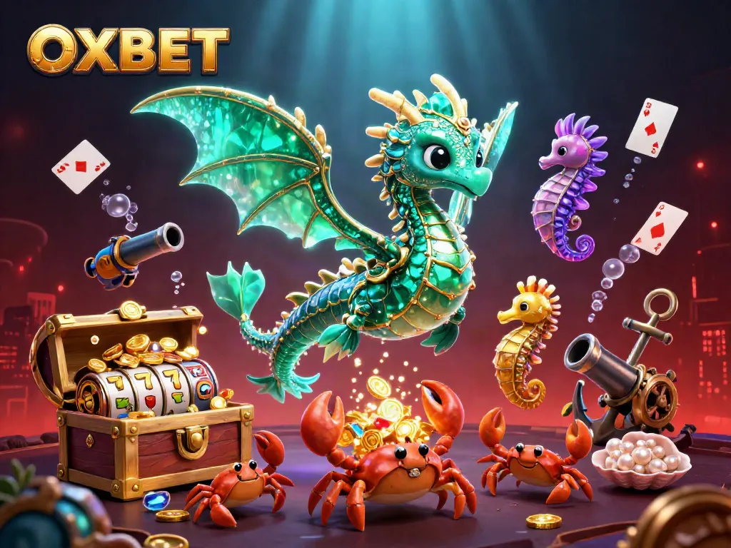 Experience thrilling gameplay with OXBET’s dynamic sea dragon and treasure chest in this vibrant slot scene.