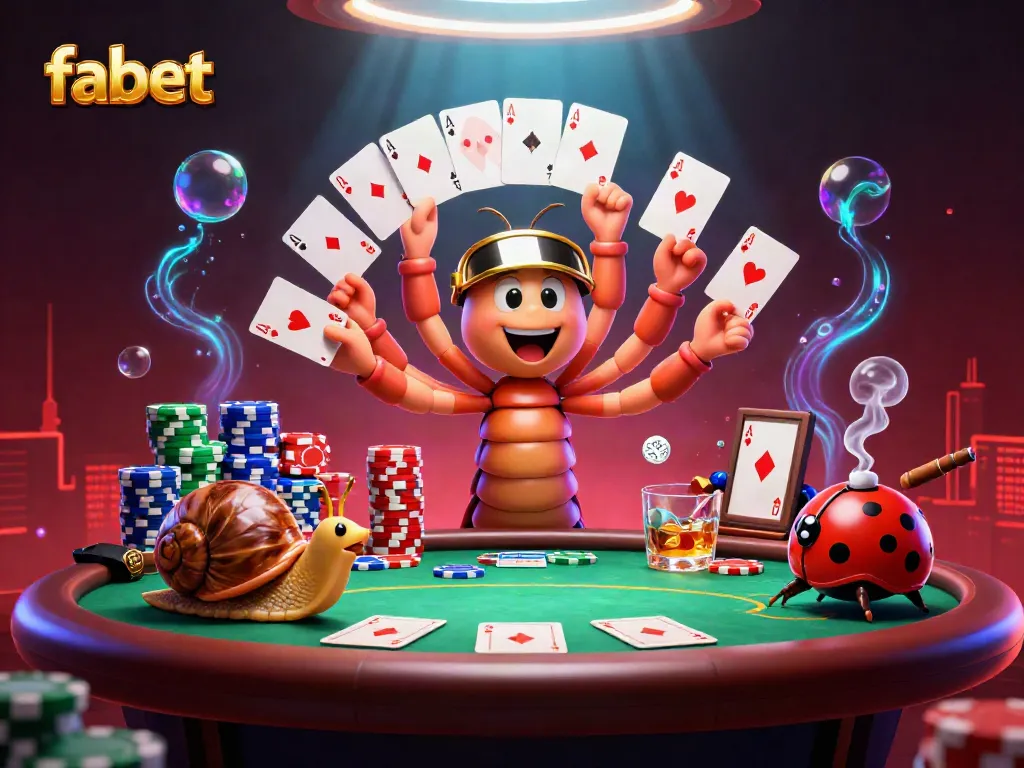 Fabet showcases an engaging poker scene with a dealer and players in a vibrant casino setting.
