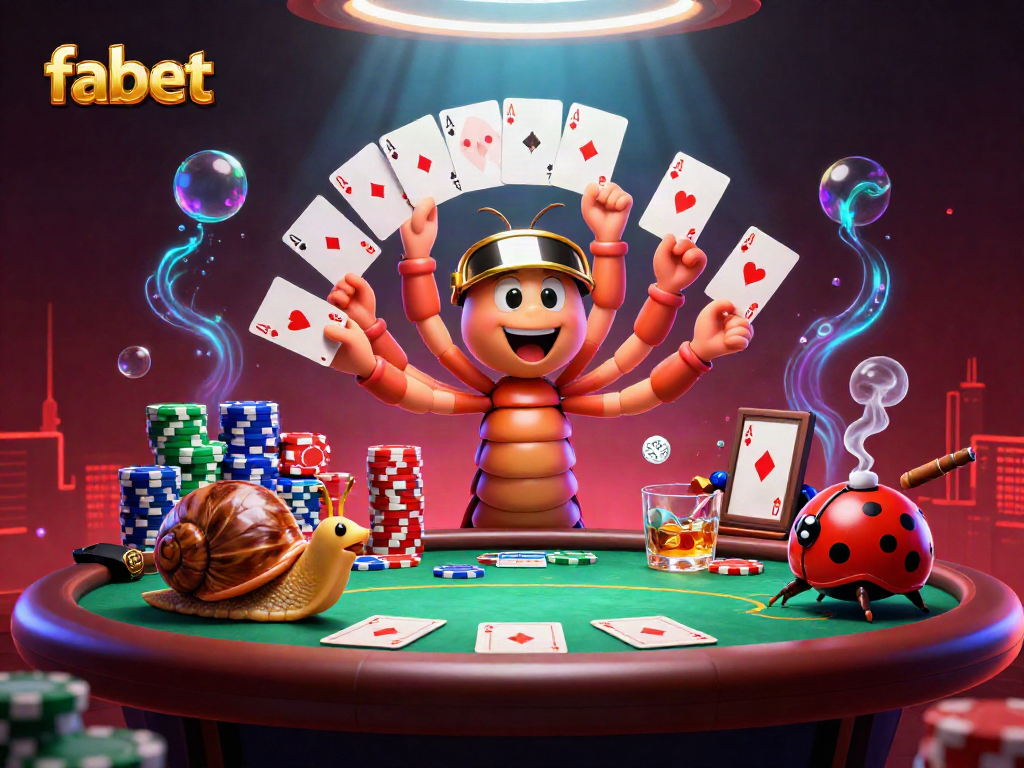 Fabet showcases an engaging poker scene with a dealer and players in a vibrant casino setting.
