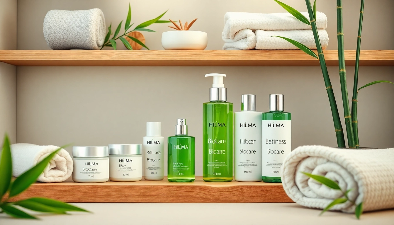 Hochwertige hilma biocare Produkte in einem entspannenden Spa-Umfeld präsentiert.