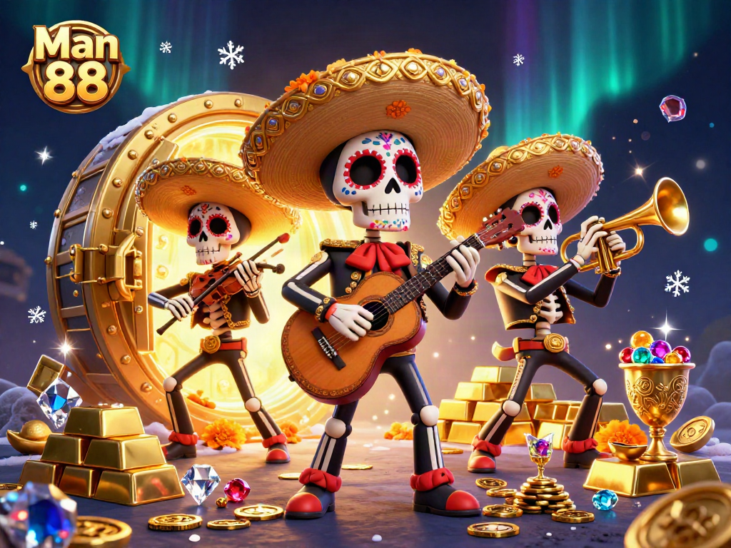 Bet on thrilling outcomes with Man 88 as colorful mariachi performers celebrate wins in a vibrant casino scene.