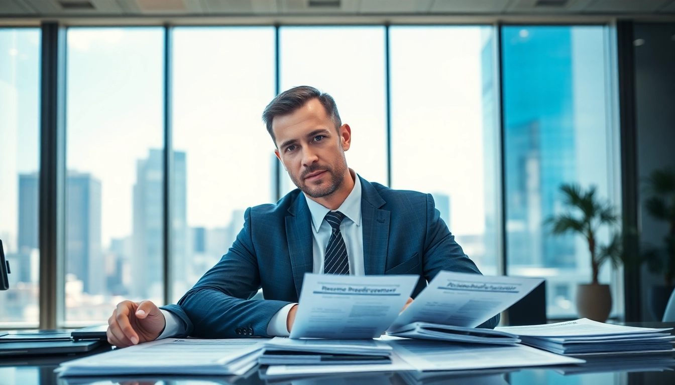 Headhunter Schweiz arbeitet intensiv im Büro mit Lebensläufen auf dem Tisch.