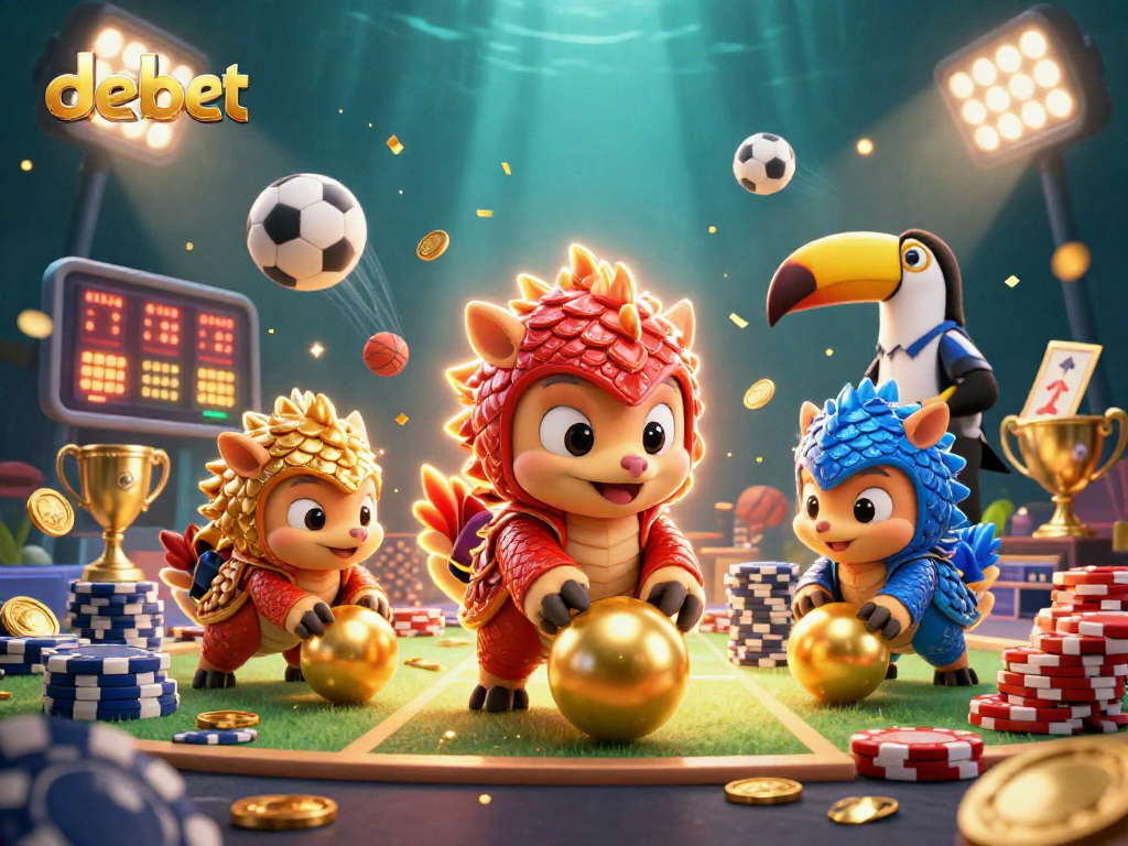 Bowling pangolins showcase debet gaming excitement with golden chips and sports elements.
