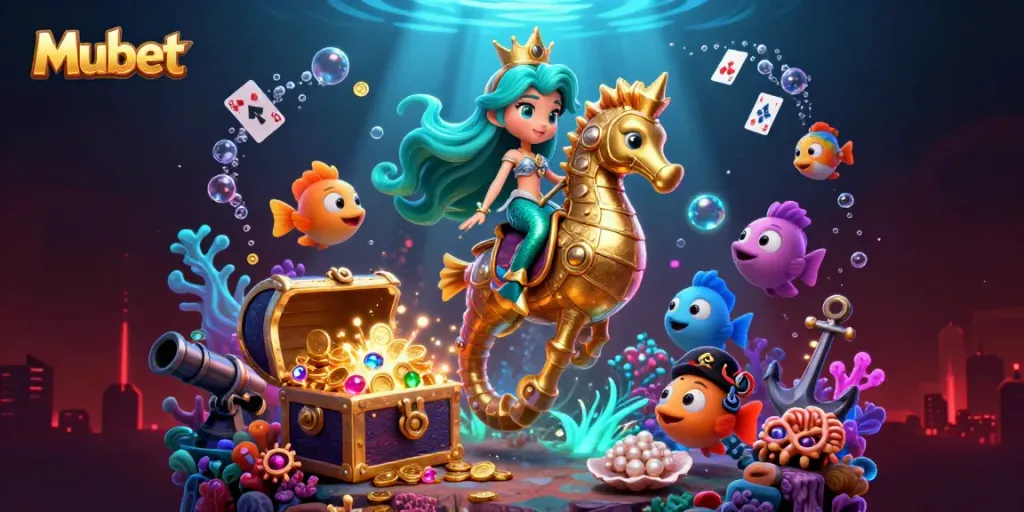 Engage with Mubet's thrilling gaming undersea adventure featuring a mermaid princess and seahorse!