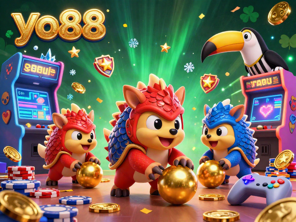 Engage with yo88's dynamic gameplay experience featuring colorful pangolins amidst vibrant casino elements.