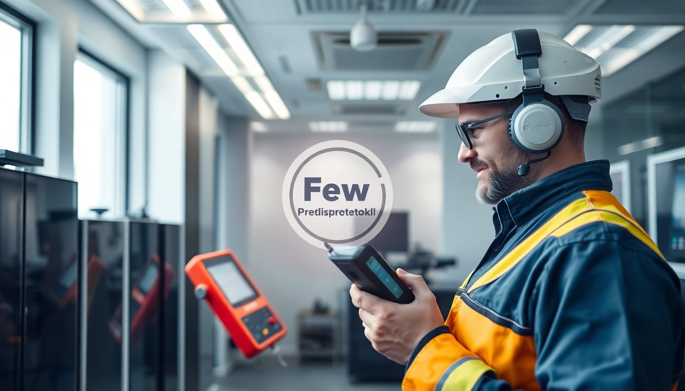 Prüfer führt eine DGUV V3 Prüfung an elektrischen Geräten durch, um Sicherheit und Funktionalität zu gewährleisten.