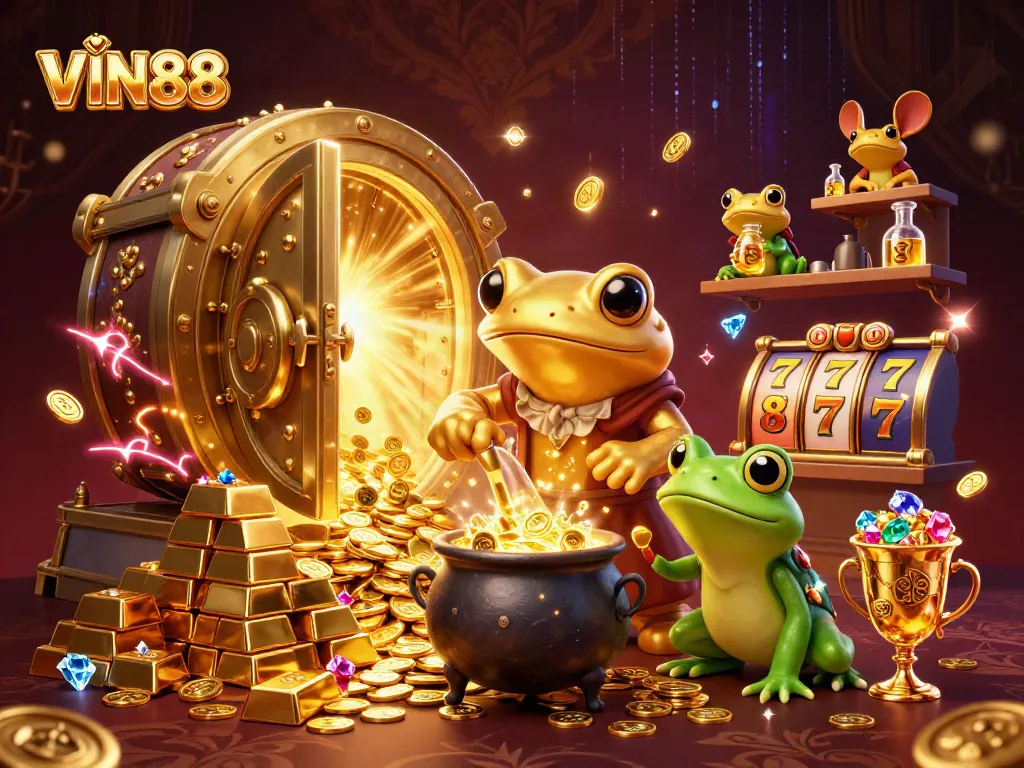 Experience the thrilling magic of VIN88's online gaming, featuring a vibrant 3D alchemist scene.