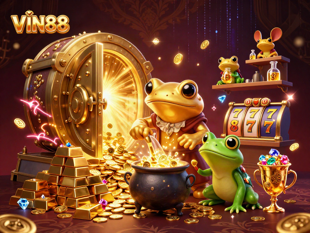Experience the thrilling magic of VIN88's online gaming, featuring a vibrant 3D alchemist scene.