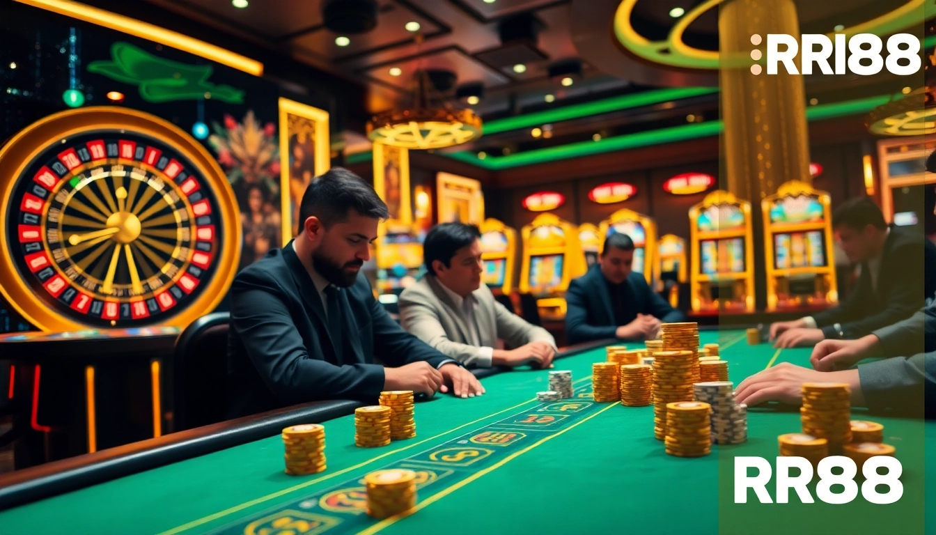 Experience RR88’s thrilling gaming environment with advanced technology at a lively poker table.