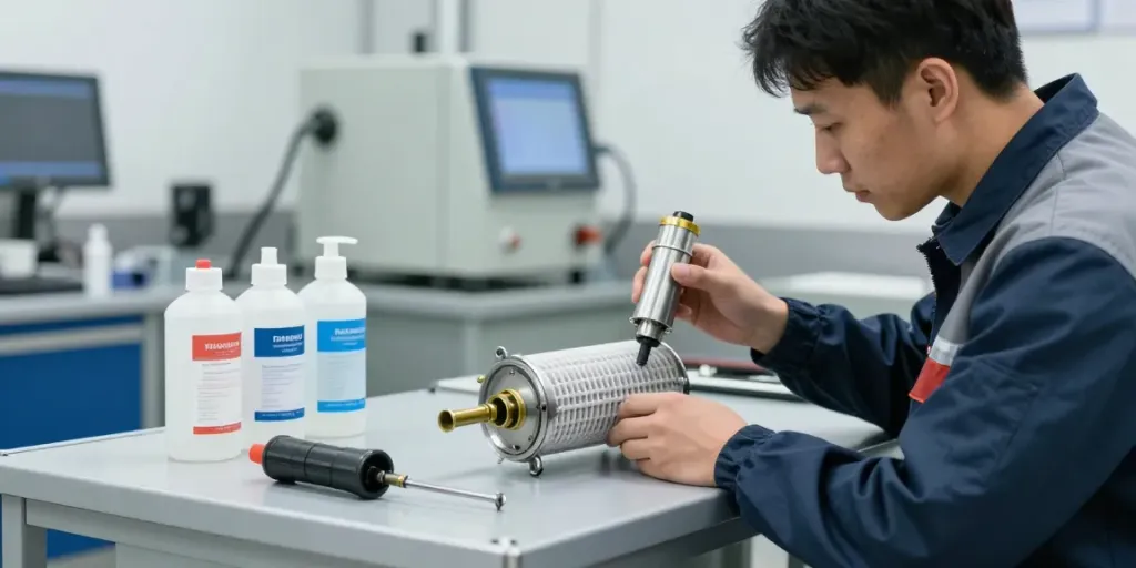 Professionelle DPF Reinigung Hannover in einer modernen Werkstatt mit Techniker und Werkzeugen.