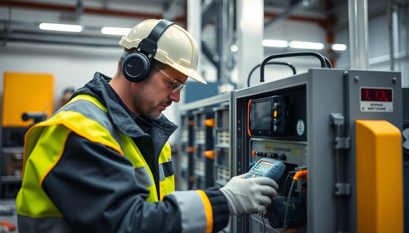 Technician conducting a DGUV V3 Prüfung, ensuring workplace safety through precise equipment testing.