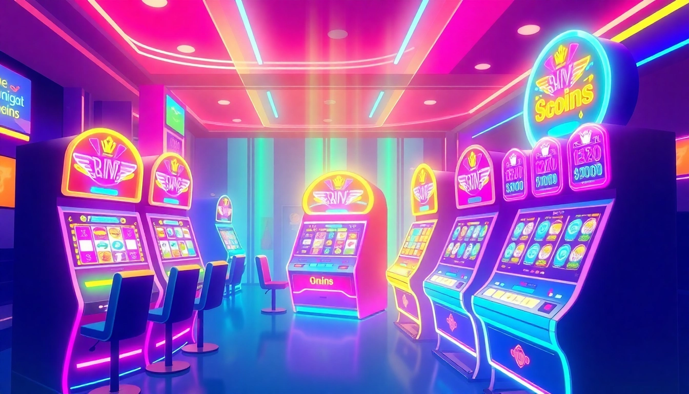 Experience thrilling gaming at this online casino ohne lizenz featuring diverse slot machines and vibrant lights.