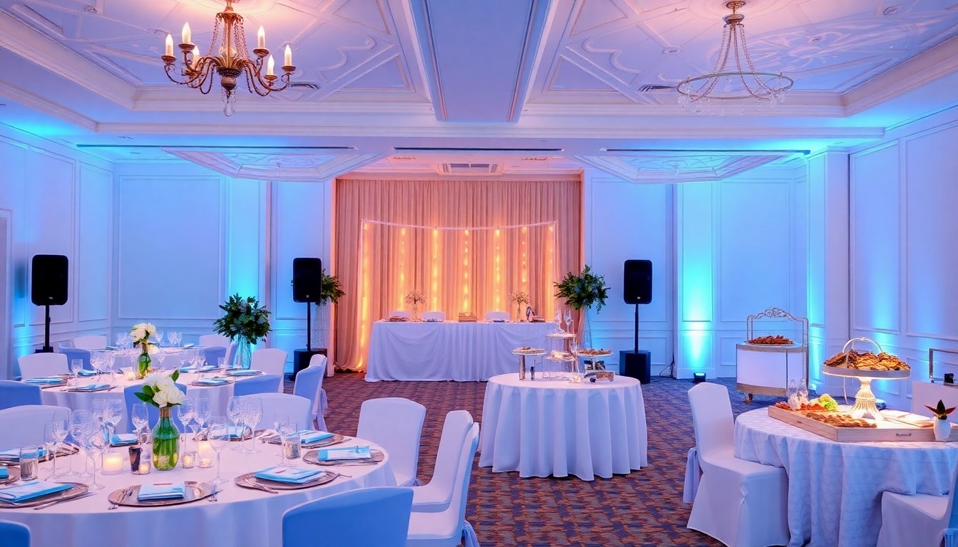 Eventcatering setup showcasing elegant table arrangements and delicious cuisine for a memorable occasion.