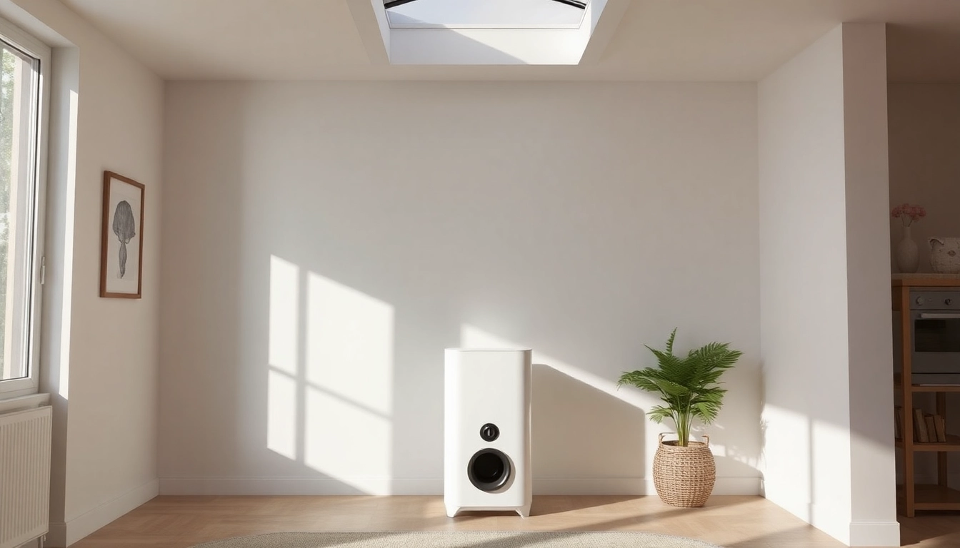 Staubsauger reinigt einen modernen Raum mit elegantem Design und sanften Farben.