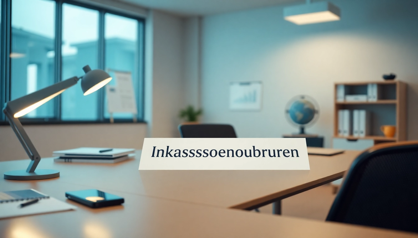 Promote Inkassounternehmen services with a modern office setup showcasing professionalism and organization.
