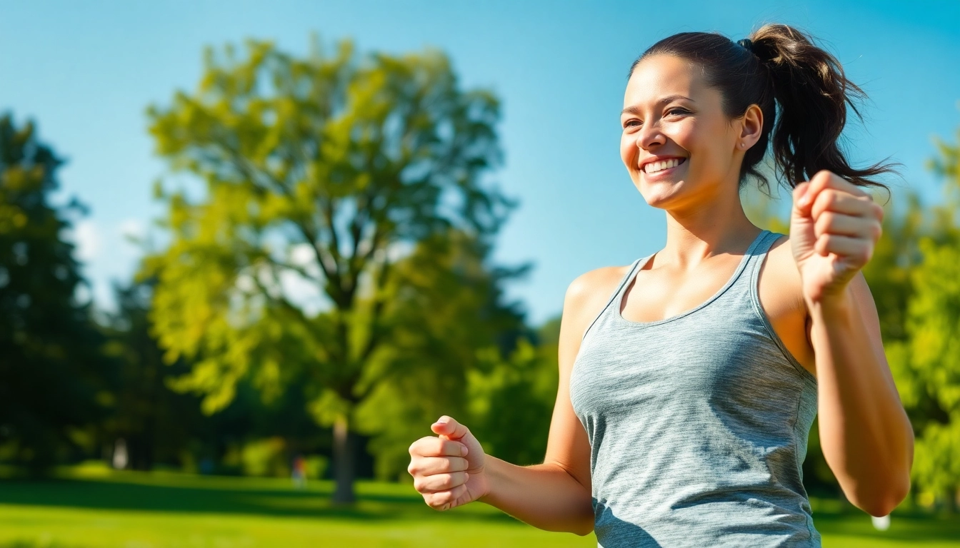 Aktive Person in einem Park, die gesunden Gewichtsverlust durch Sport symbolisiert.
