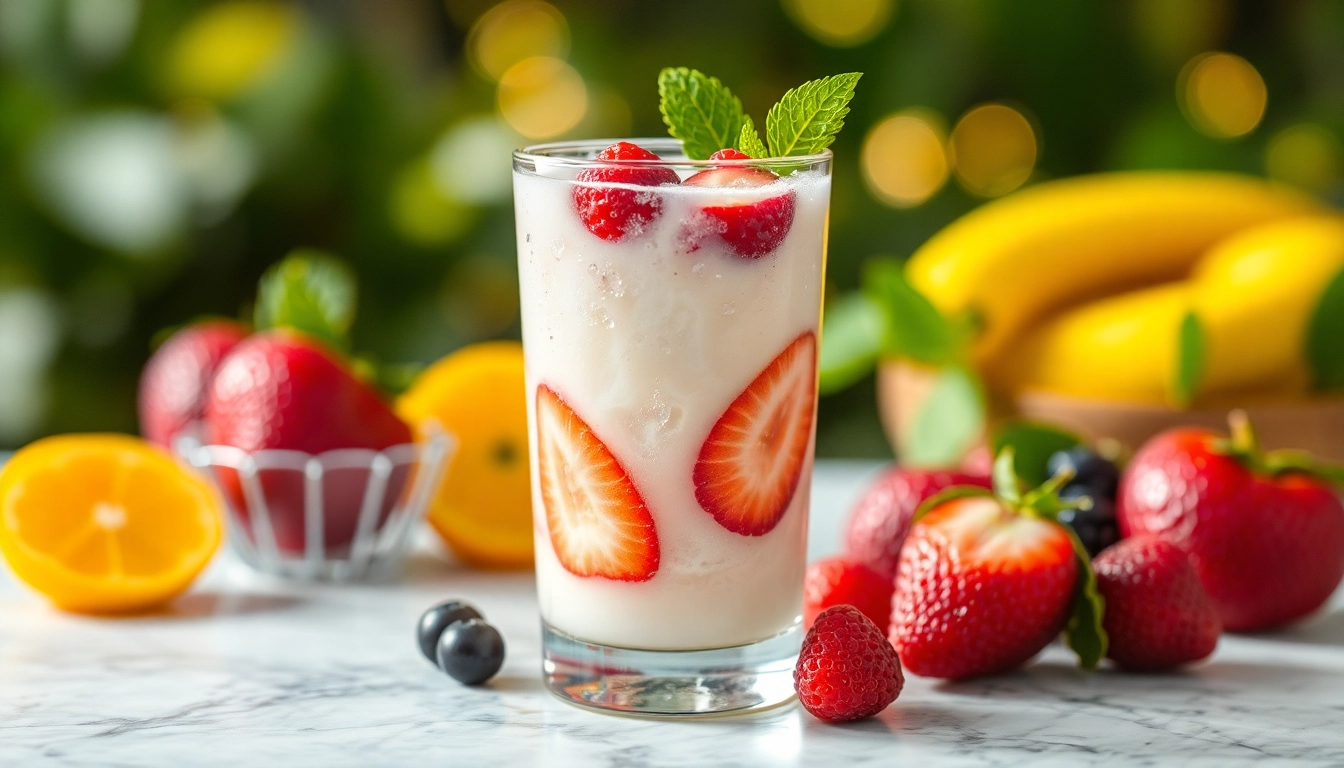 Genießen Sie Clear Whey in einem erfrischenden Fruchtshake mit klarer Konsistenz und natürlichem Aroma.