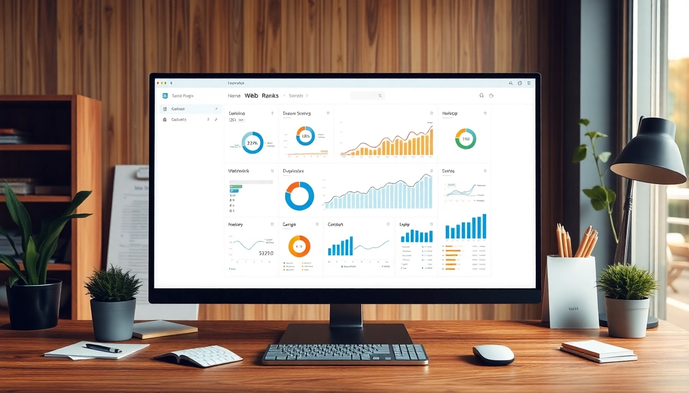 Analyse des Web-Rangs mit modernster Software in einem einladenden Büro.
