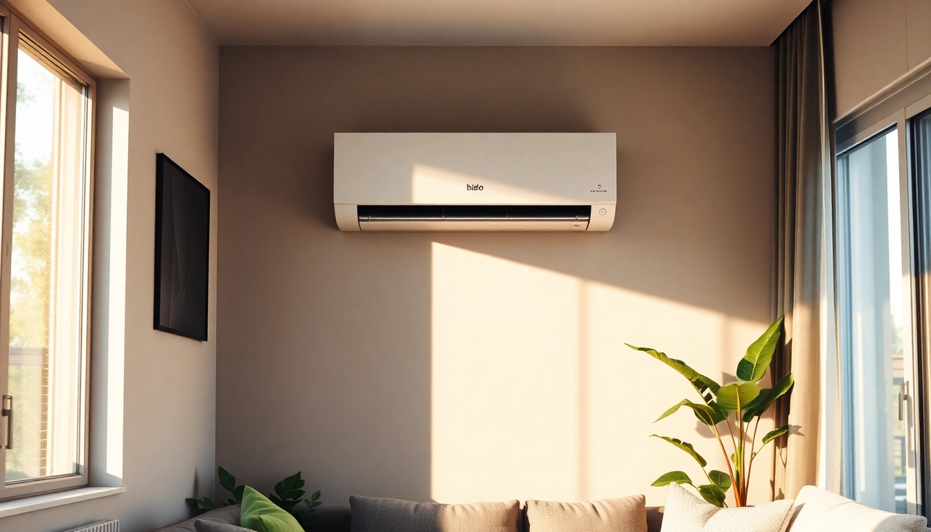Understand Klimaanlage kosten and installation options with a sleek air conditioning unit in a modern living room.