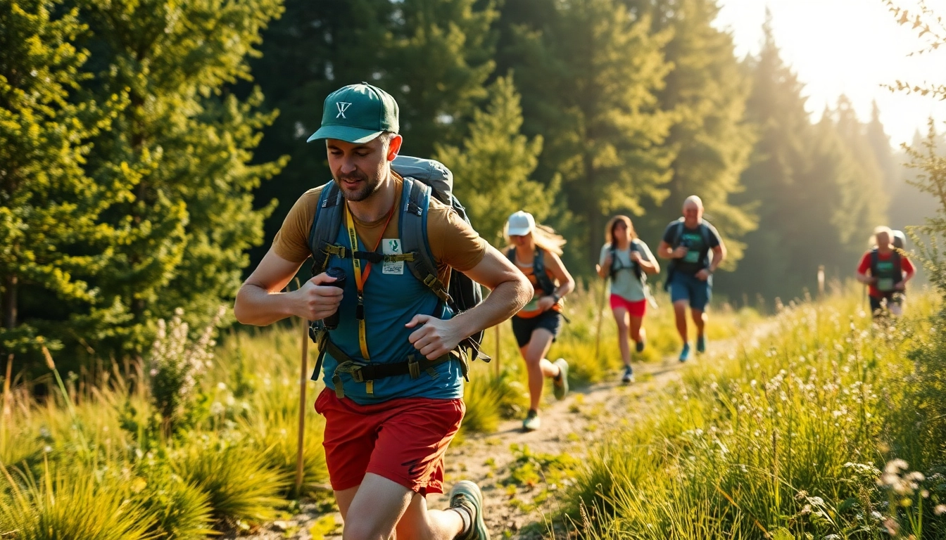 Teilnehmer des Wetziker OL Challenge navigieren durch eine malerische Landschaft mit Karte und Kompass.