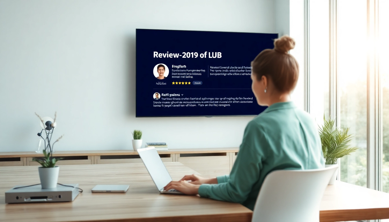 Visualisieren Sie Review Plus in einem modernen Arbeitsumfeld, wo positive Kundenbewertungen angezeigt werden.