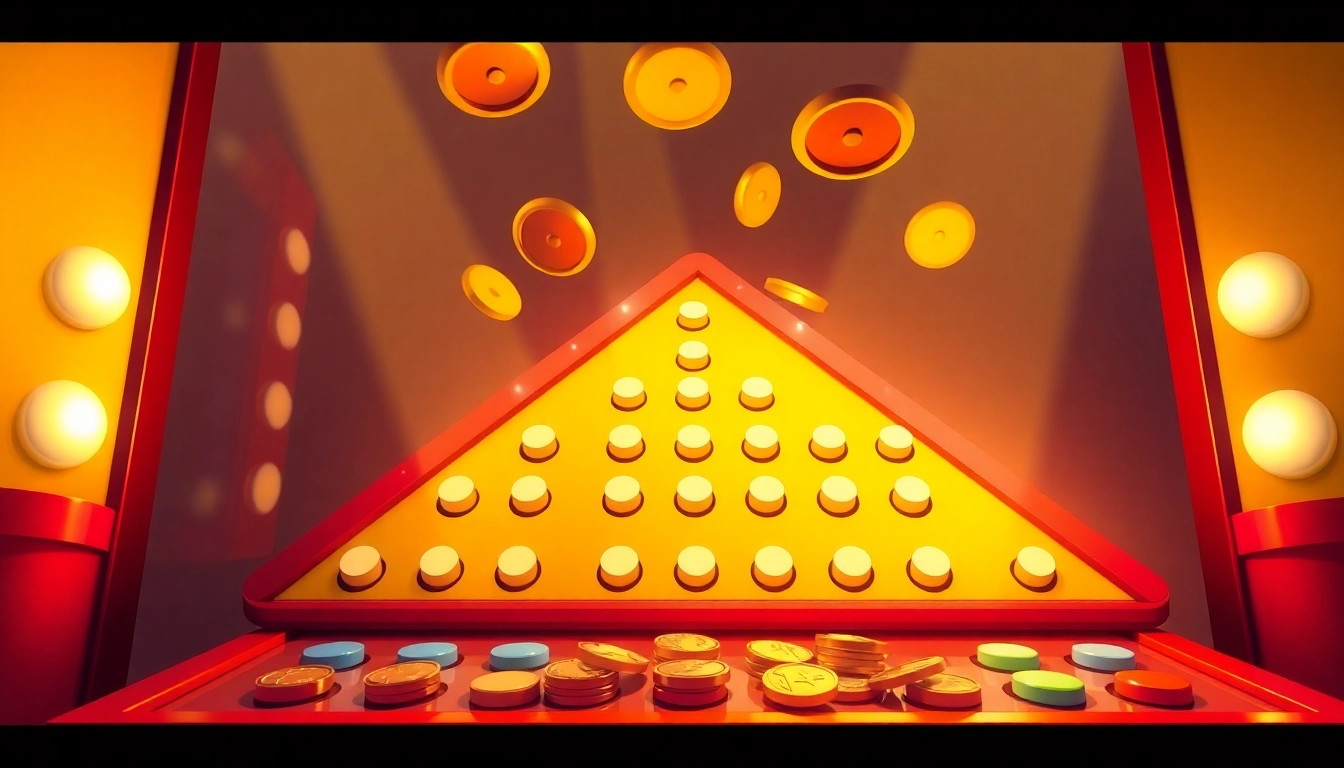 Experience the thrill of the plinko game as discs drop through a colorful, vibrant board filled with lights and excitement.