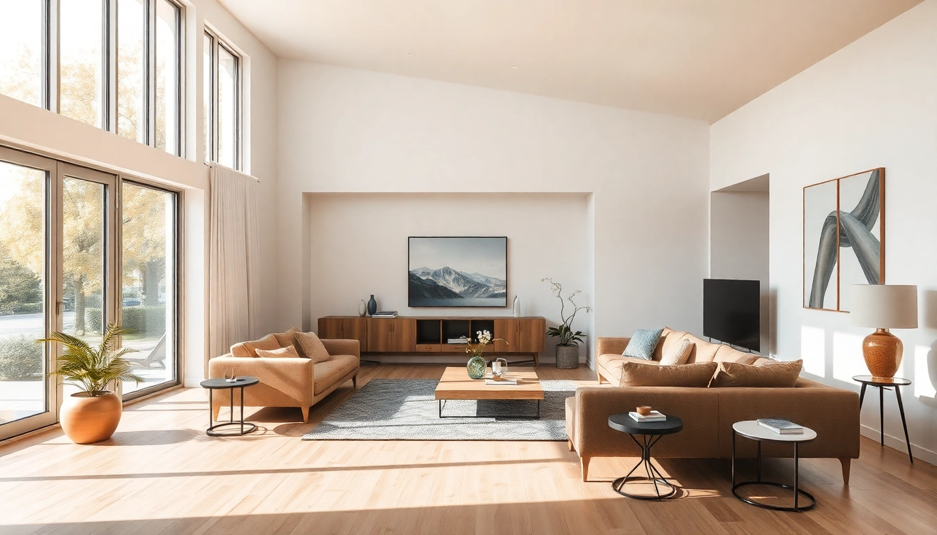 Moderne Raumgestaltung mit sanften Farben und natürlichem Licht.